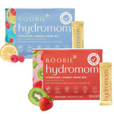 Boobie Hydromom front packaging showing electrolyte mix for on-the-go hydration