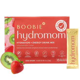 Boobie Hydromom strawberry kiwi packet front for on-the-go hydration for moms
