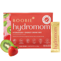 Boobie Hydromom strawberry kiwi packet front for on-the-go hydration for moms