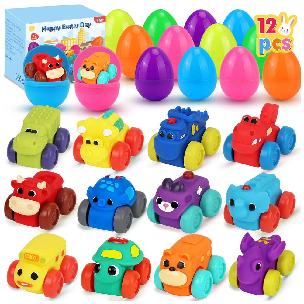 Boogem prefilled Easter eggs with soft rubber animal cars for toddler play