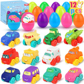 Boogem prefilled eggs with colorful toy cars for a vibrant Easter basket