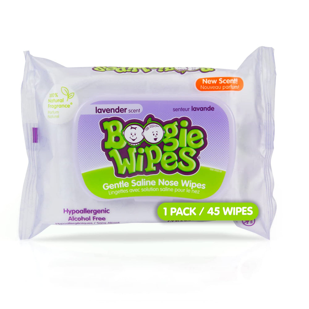 Boogie Saline Nose Wipes packaging with resealable lid for on-the-go use
