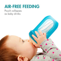 Boon Nursh air-free design showing collapsible silicone pouch during feeding.
