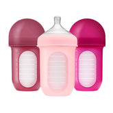 Boon Nursh bottle with collapsible silicone pouch reduces air intake during feeding