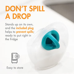 Boon Trove stand-on-table for easy pour into bottle.