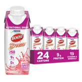 BOOST Breeze clear nutritional drink bottle showing 250 calories per serving for on-the-go nutrition