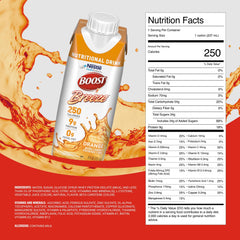 BOOST Breeze orange-flavor glass highlights refreshing taste and protein boost.