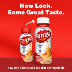 BOOST Original Peaches Creme pour into glass showing convenient between-meal option