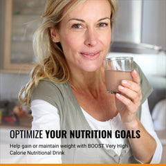 BOOST Very High Calorie Drink ice glass highlights easy serving over ice.