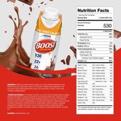 BOOST Very High Calorie Drink pour showcases protein-packed nourishment after workouts.