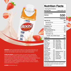BOOST Very High Calorie Strawberry being poured for quick energy and flavor.
