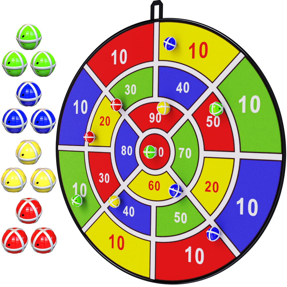BooTaa 29-inch dart board ready for indoor family play with sticky balls.