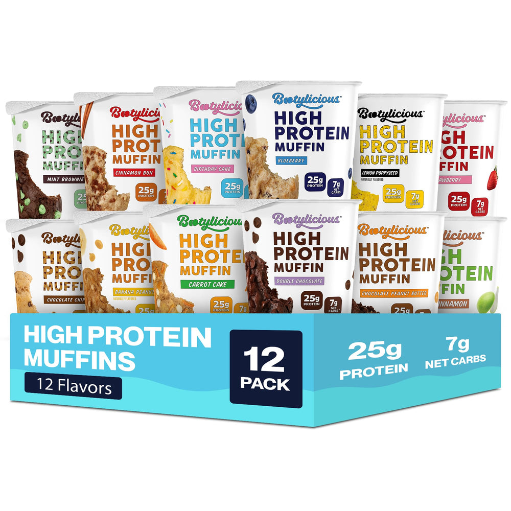 Bootylicious Double Chocolate muffin, high-protein snack for workouts.