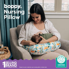 Boppy Nursing Pillow with spacious feeding surface helps proper positioning.