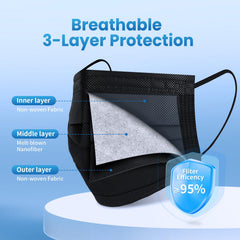 Borje black mask worn demonstrates breathable comfort for daily activities.