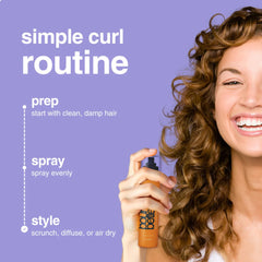 Bounce Style spray closeup demonstrates anti-frizz action for defined waves.