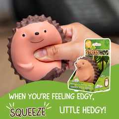 Boxer Gifts Stress Hog Toy on a desk demonstrates a compact hedgehog gadget