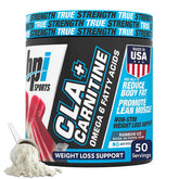 BPI Sports CLA+Carnitine bottle front shows non-stimulant fat metabolism support.