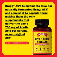 Bragg ACV capsules being poured into a glass for daily use.