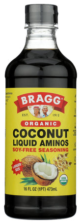 Bragg Organic Coconut Aminos bottle front for versatile soy-free seasoning.