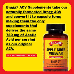 Bragg Energy ACV Capsules label front helps verify ingredients and benefits.