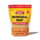 Bragg Nutritional Yeast Seasoning Original bottle on shelf, vegan parmesan substitute