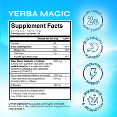Brainista Yerba Magic scoop with powder hints at easy, quick mix for focus and vitality.