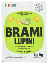 BRAMI Lupini Snack chili lime close-up showing a protein-packed bite.