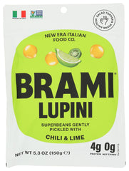 BRAMI Lupini Snack chili lime close-up showing a protein-packed bite.
