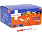 Brandzig U-40 pet insulin syringes in blister pack for sterile safety.