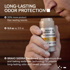 Bravo Sierra citrus-cedarwood scent top view highlighting refreshing fragrance