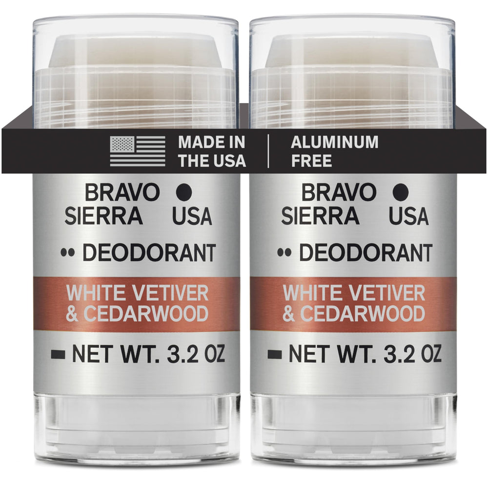 Bravo Sierra 2-pack packaging of aluminum-free deodorant.