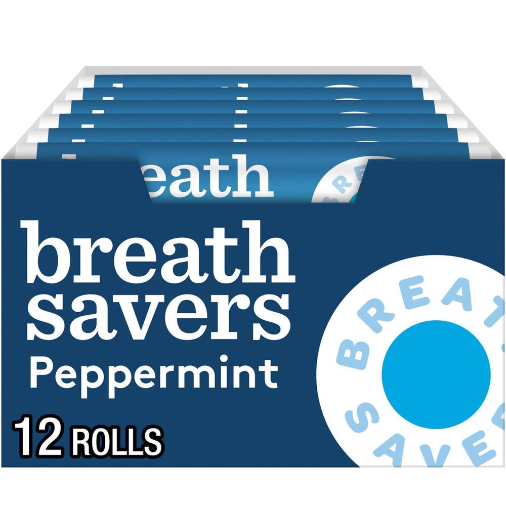 Breath Savers peppermint rolls in a 24-count package for on-the-go freshness.