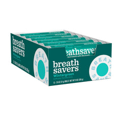 Breath Savers Wintergreen mints roll in pocket for quick breath refresh.
