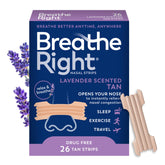 Breathe Right lavender nasal strip on nose promotes easier breathing during congestion