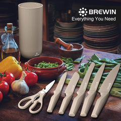 Brewin knife set slicing knife displayed for clean, even slicing at home.