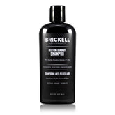Brickell Men's Relieving Dandruff Shampoo bottle, may reduce flakes on the scalp.