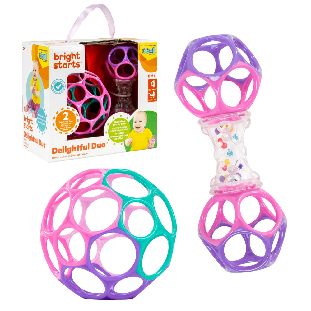 Bright Starts Delightful Duo Shaker beads showcase bright visual and audio play benefits.