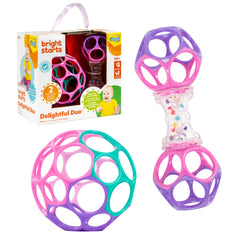 Bright Starts Delightful Duo Shaker beads showcase bright visual and audio play benefits.
