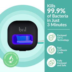 Bril UV-C case with toothbrush inside for quick sanitization.