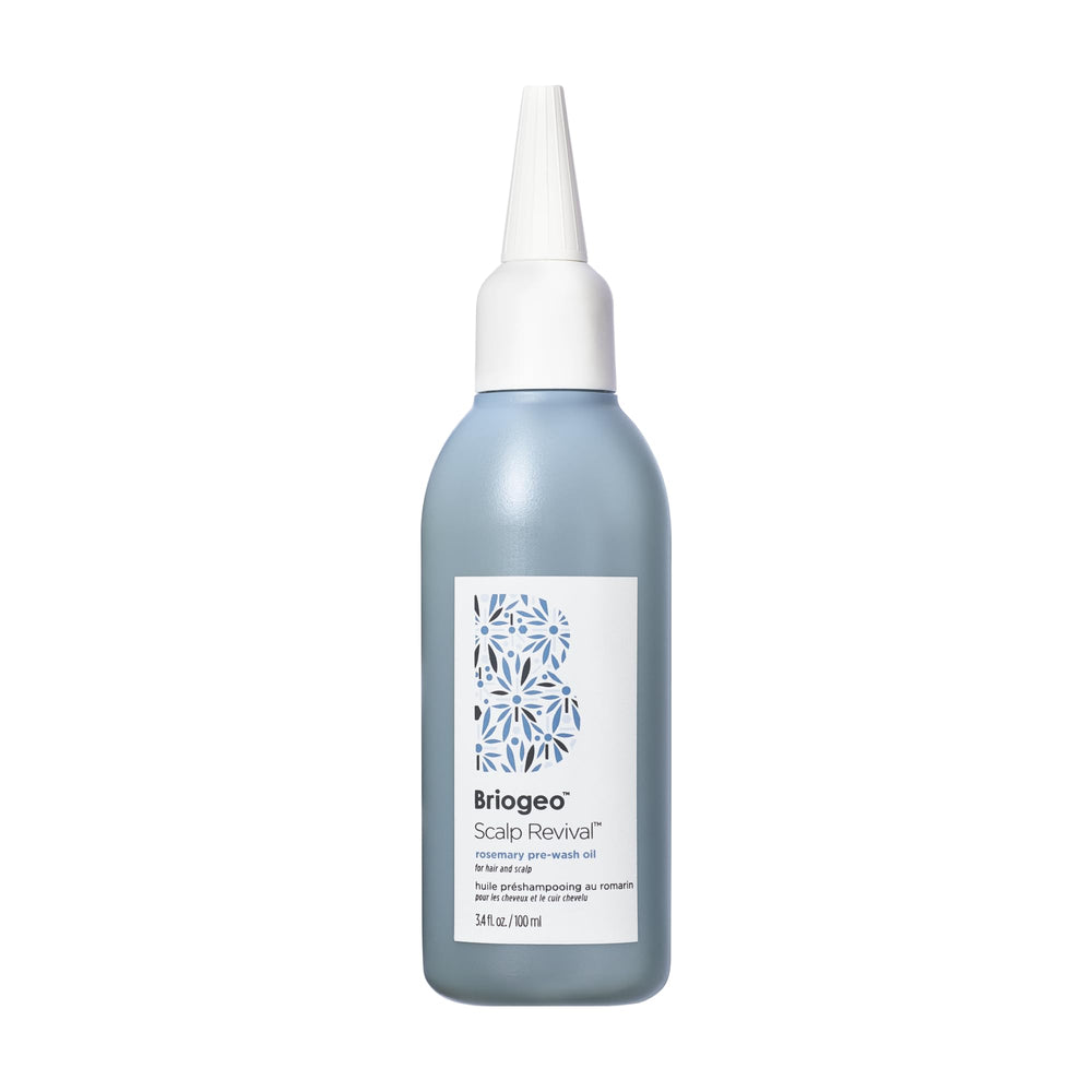 Briogeo Scalp Revival Rosemary Pre-Wash Oil bottle with rosemary infusion for scalp hydration.