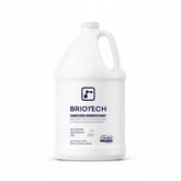 BRIOTECH sanitizer bottle shows hypochlorous formula for fast surface disinfection