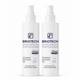BRIOTECH hypochlorous spray bottle showing fast surface disinfection capability