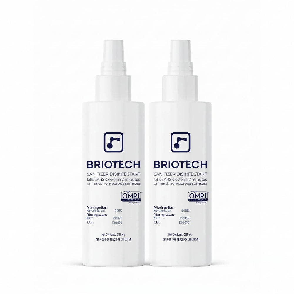 BRIOTECH sanitizer spray bottle for quick surface disinfection.
