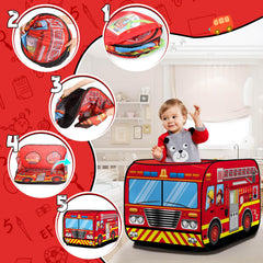 Britik Fire Truck Pop Up Tent interior roomy space for kids.