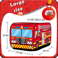 Britik Fire Truck Pop Up Tent safety features and sturdy design.