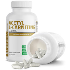 Bronson Acetyl L-Carnitine 500 mg ingredients panel emphasizes GMO-free formulation