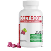 Bronson Beet Root Extra Strength tablets in packaging highlight non-GMO formulation.