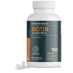Bronson Biotin 10000mcg mini tablet for easy daily hair, skin and nails support.