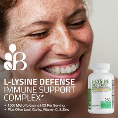 Bronson L-Lysine Defense bottle with garlic imagery for traditional immune support.